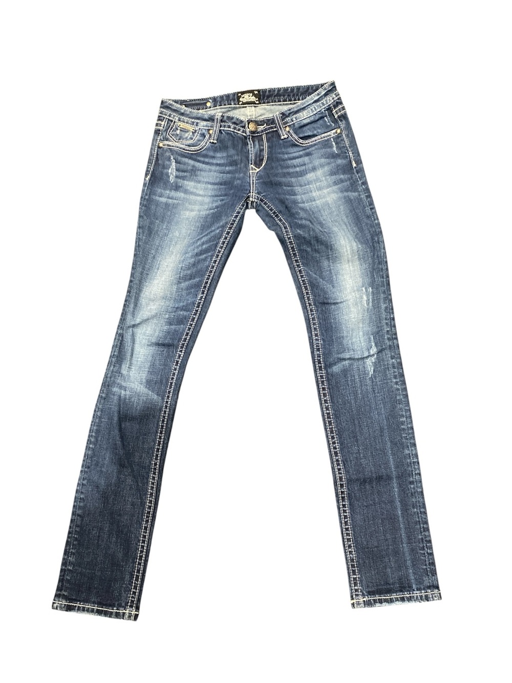Women's Faded Blue Skinny Jeans with Whiskering